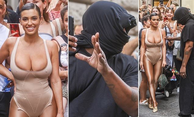 Kanye West and Bianca Censori cause a frenzy in Florence as rapper directs his wife to pose in front of excited locals