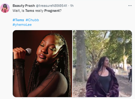 Singer Tems trends on Twitter as new video leads to speculations that she is pregnant (video)