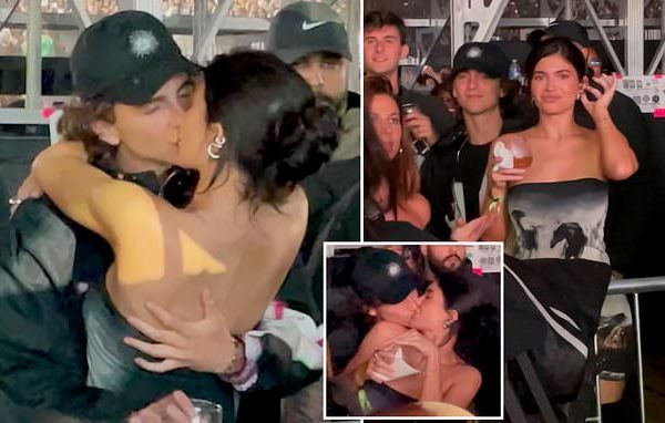 Kylie Jenner and Timothee Chalamet finally go public with their romance as they share a kiss at Beyonce’s birthday concert