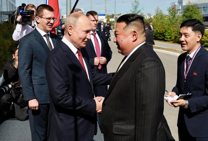 See moment Vladimir Putin greets North Korean leader Kim Jong Un in Russia (Video)