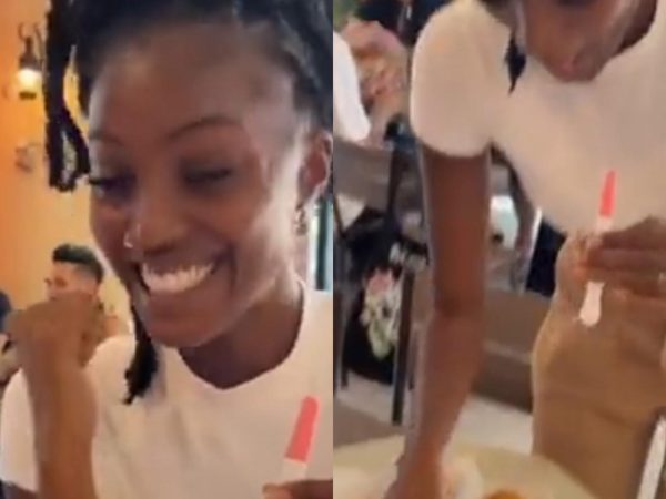 Lady inserts her pregnancy test stick in her man’s food to announce she’s pregnant