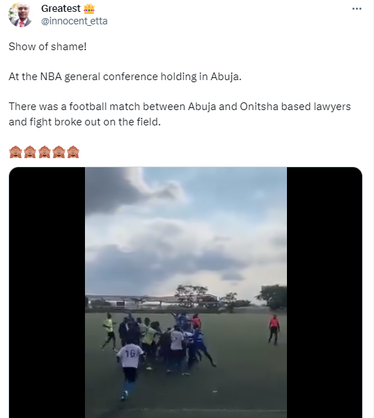 NBA conference: Lawyers engage in a fight on a football pitch in Abuja during a novelty match (video)