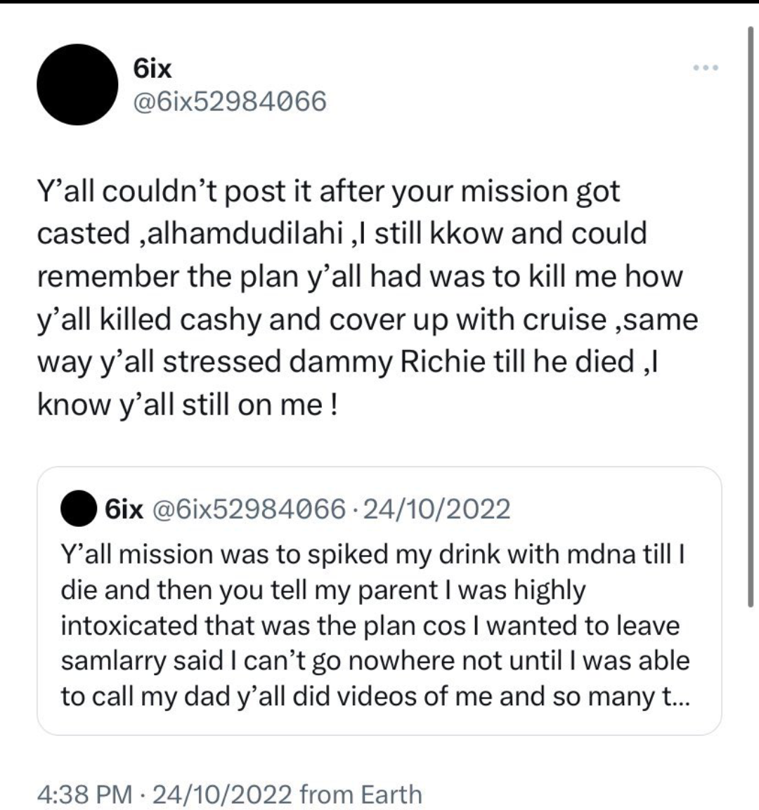 Old tweets emerge of former Marlian member, 6ix, alleging Naira Marley, Sam Larry and others attempted to drug and kill him