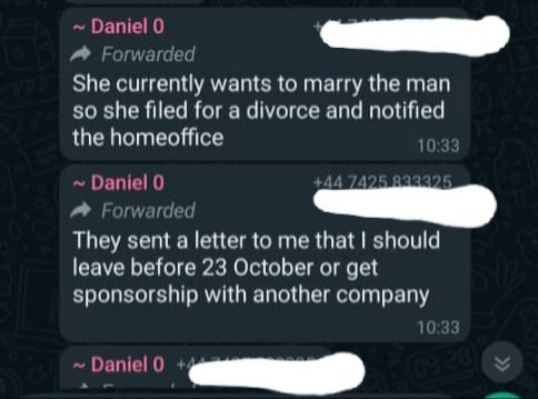 Nigerian married man asked to leave the UK after his wife who he found out was cheating and set to marry another man, cancelled his dependent visa