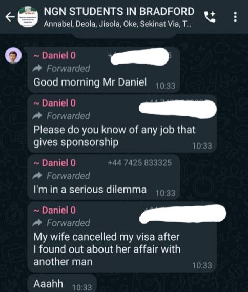 Nigerian married man asked to leave the UK after his wife who he found out was cheating and set to marry another man, cancelled his dependent visa