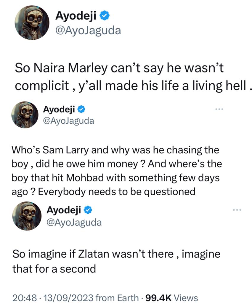 ?Naira Marley can?t say he wasn?t complicit? - Writer Ayo Jaguda speaks on Mohbad?s death; shares video of when the late singer waa harassed on a music set with Zlatan in July