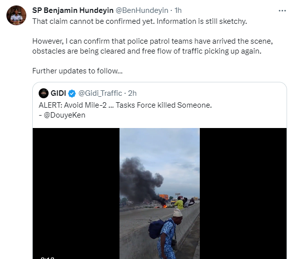 Chaos in Mile 2 Lagos state as taskforce allegedly ki!ls unidentified person