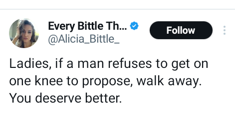 If a man refuses to get on one knee to propose, walk away.  You deserve better - American woman advises ladies