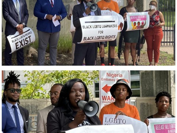 Black LGBTQ lawmakers and activists protest outside Nigerian embassy in Washington, call for release of gay suspects arrested at same-sex wedding in Delta