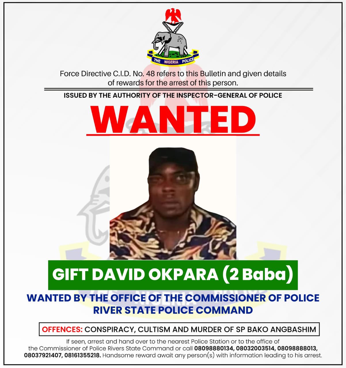 Police place N101m bounty on wanted cultist who allegedly killed Rivers DPO