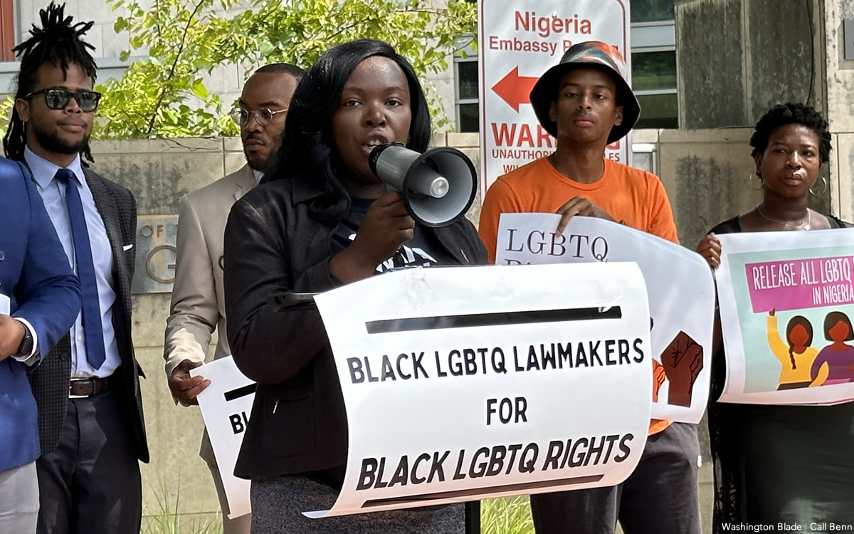 Black LGBTQ lawmakers and activists protest outside Nigerian embassy in Washington, call for release of gay suspects arrested at same-sex wedding in Delta (video)