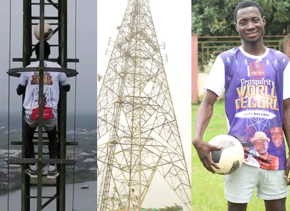 Nigerian man makes new Guinness world record for the Most steps climbed on a ladder while balancing a ball on the head