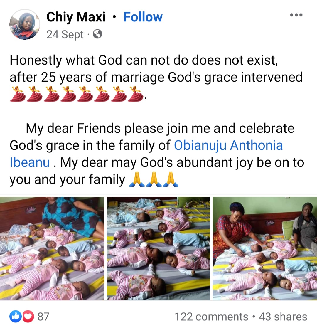Anambra woman becomes viral sensation after welcoming nonuplets