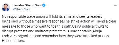 "It will send a clear message" Shehu Sani back NLC and TUC on planned strike