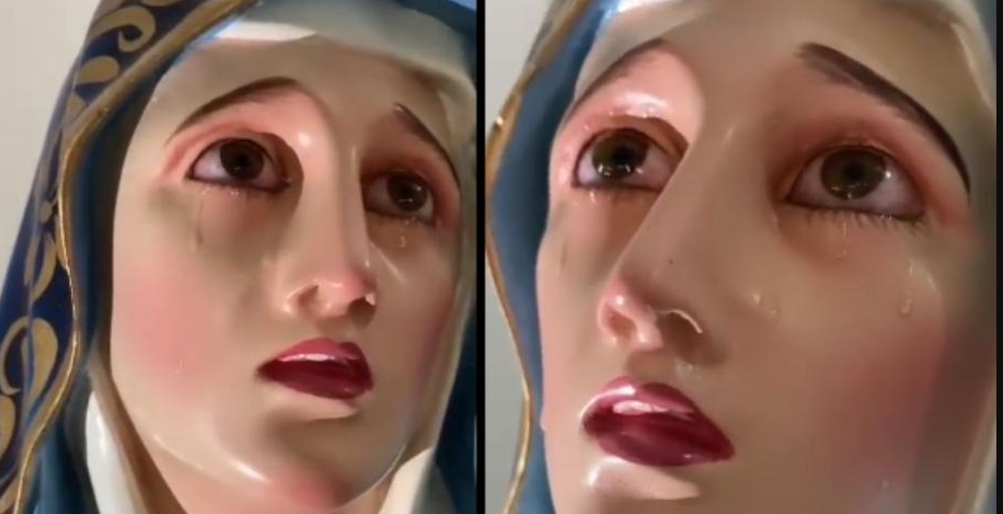 Real life ?miracle? witnessed as statue of Virgin Mary is filmed ?crying? with eyes turning ?red?