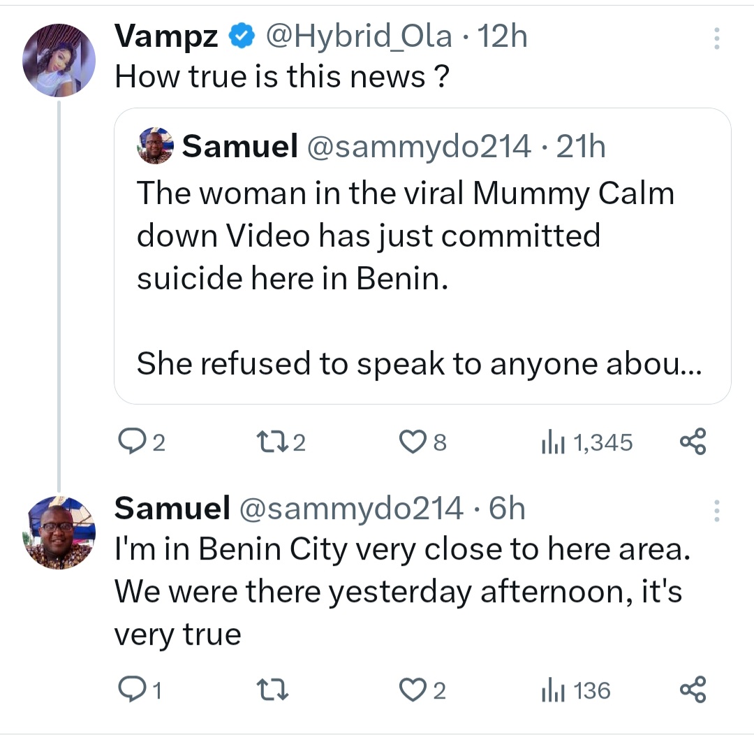 Woman in viral "Mummy calm down" video reportedly commits su!cide
