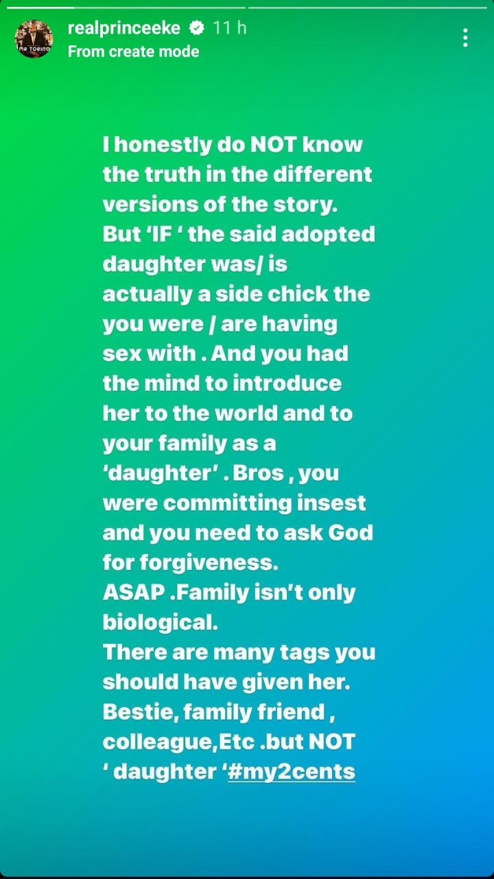 "Bros, you are committing incest" Prince Eke tells Mr. Ibu amid allegations the ailing actor had an affair with his adopted daughter Jasmine Chioma Okafor