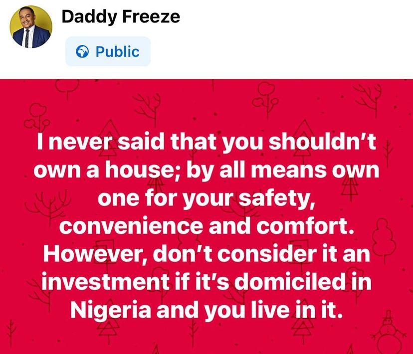 Is a house in Nigeria really an investment? - Daddy Freeze asks