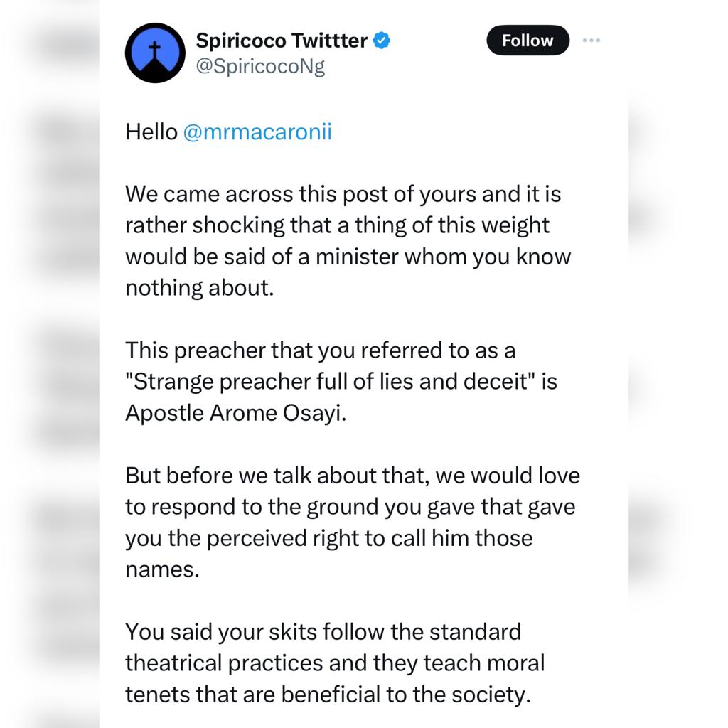 I sincerely apologize but e nor go better for all of una- Mr Macaroni slams Christian Twitter users offended by his post calling out a clergyman