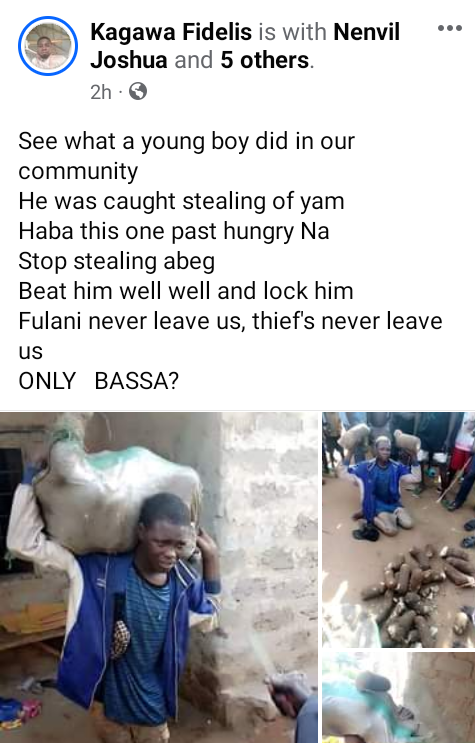 Young man caught stealing tubers of yam in Nasarawa community