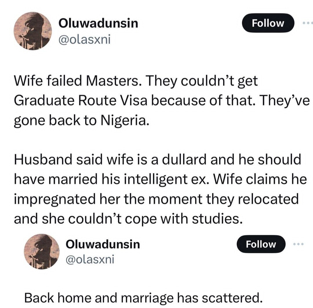 Woman whose husband wants divorce after she failed Master’s program abroad shares her side of the story