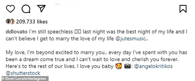Singer Demi Lovato flaunts her massive diamond ring as she gets engaged to her back-up singer Lutes (photos)