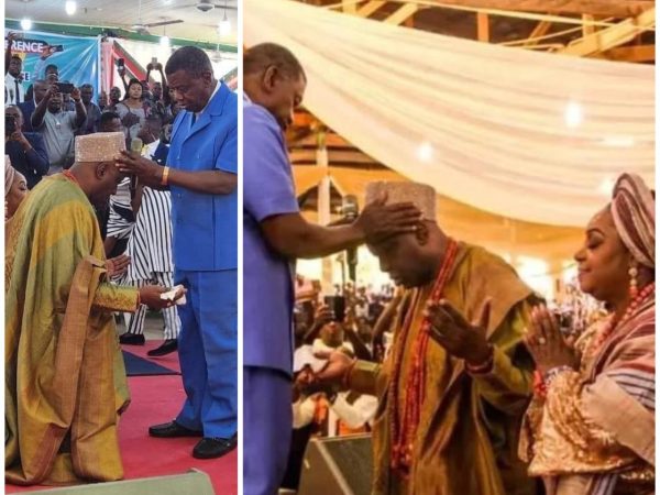 Nigerians react to photos of the Soun of Ogbomosho kneeling before Pastor Adeboye for prayers