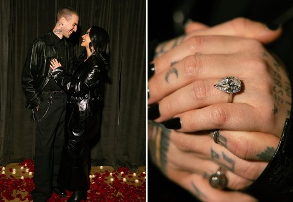Singer Demi Lovato flaunts her massive diamond ring as she gets engaged to her back-up singer Lutes