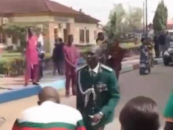 Nigerian man dances as he celebrates his retirement from the Nigerian Army