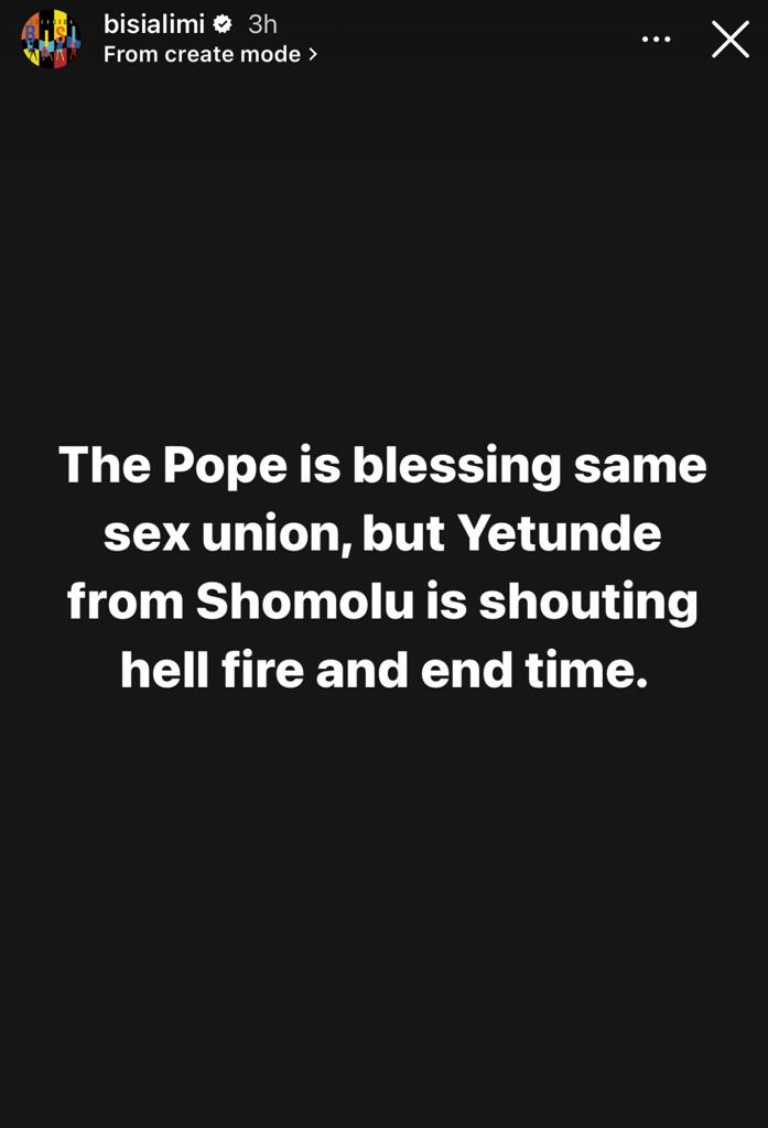 Bisi Alimi reacts to news of Pope Francis formally approving priests to bless same-sex couples