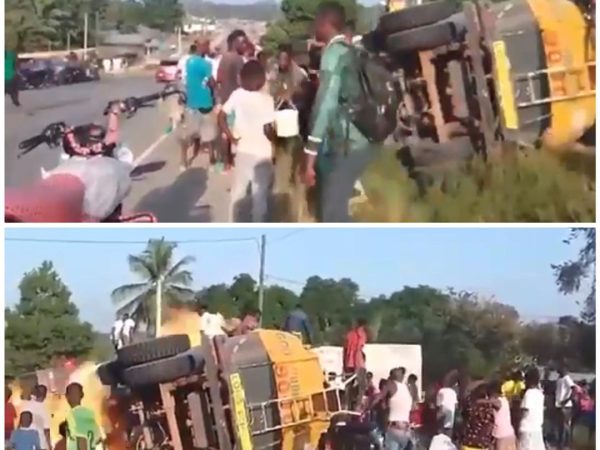 Many feared feared as broken down fuel tanker explodes while residents scooped fuel from it (video)