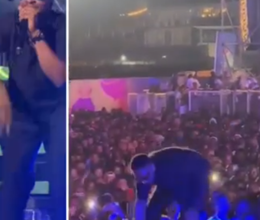 BBNaija’s Cross falls off stage while performing his song at Davido’s concert last night (video)