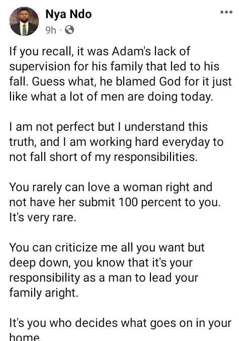 99% of marital crisis are attributed to a man