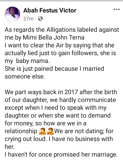 She is my baby mama. I never promised her marriage - Nigerian man claims after being called out by his alleged girlfriend for 