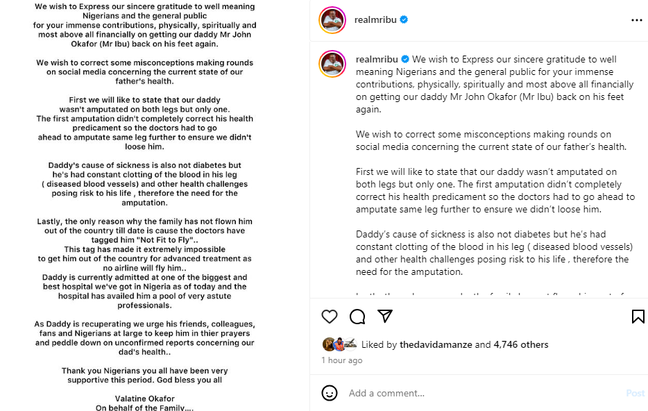 Mr Ibu?s family denies reports his second leg has been amputated