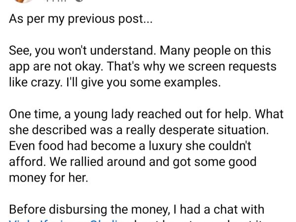 Writer details incidents that caused her to be careful when helping the needy