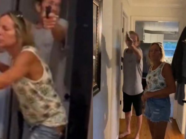 Watch Enraged man shoot his stepson for taunting him before shooting himself despite pleas from half dressed girlfriend (video)