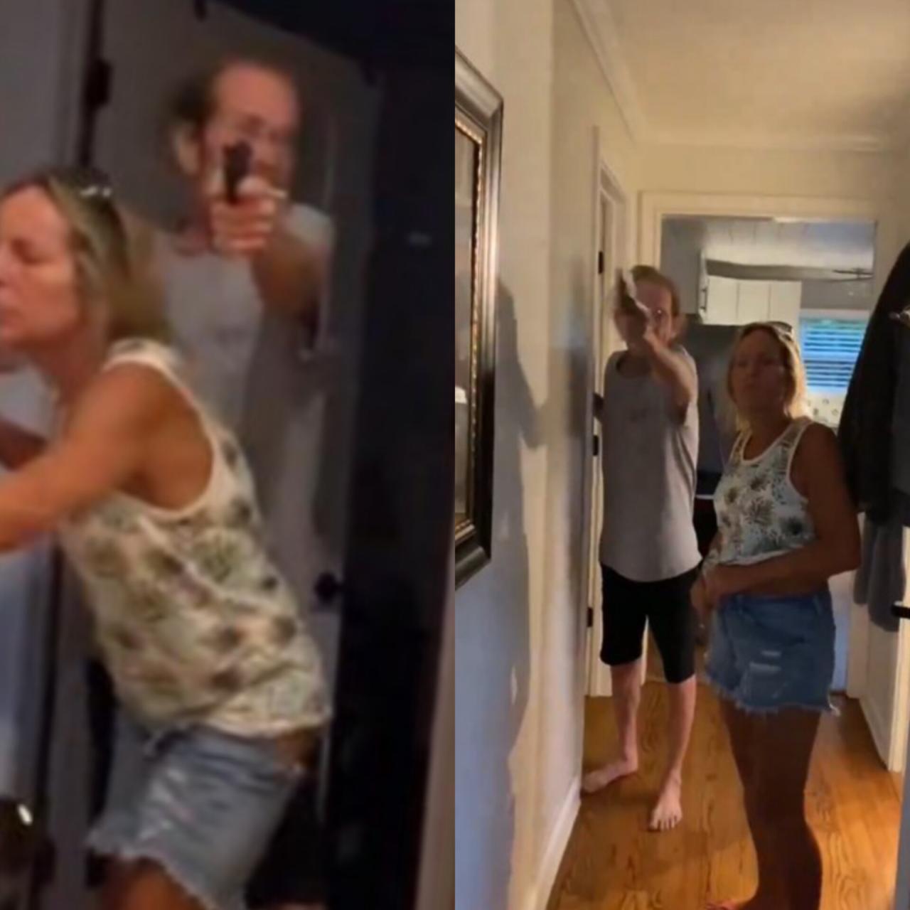 Watch Enraged man shoot his stepson for taunting him before shooting himself despite pleas from half dressed girlfriend (video)
