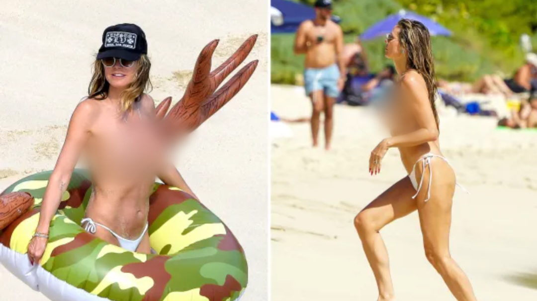 50-year-old Heidi Klum goes topless in just bikini as she makes out with husband on the beach