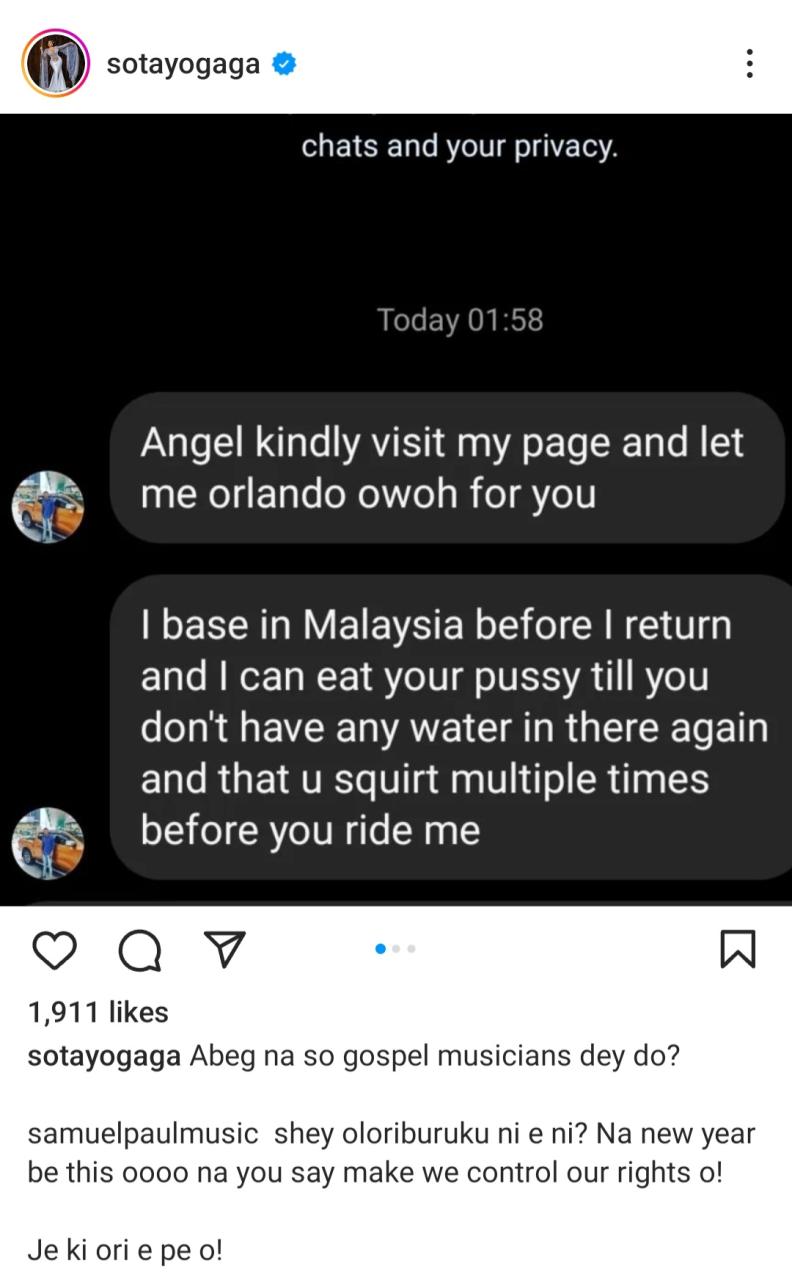 Actress Sotayo Gaga calls out gospel singer who asked to eat her out in DM