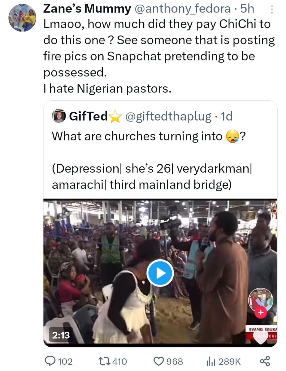 Nigerians troop to SnapChat account of woman "delivered of marine spirit" in viral video