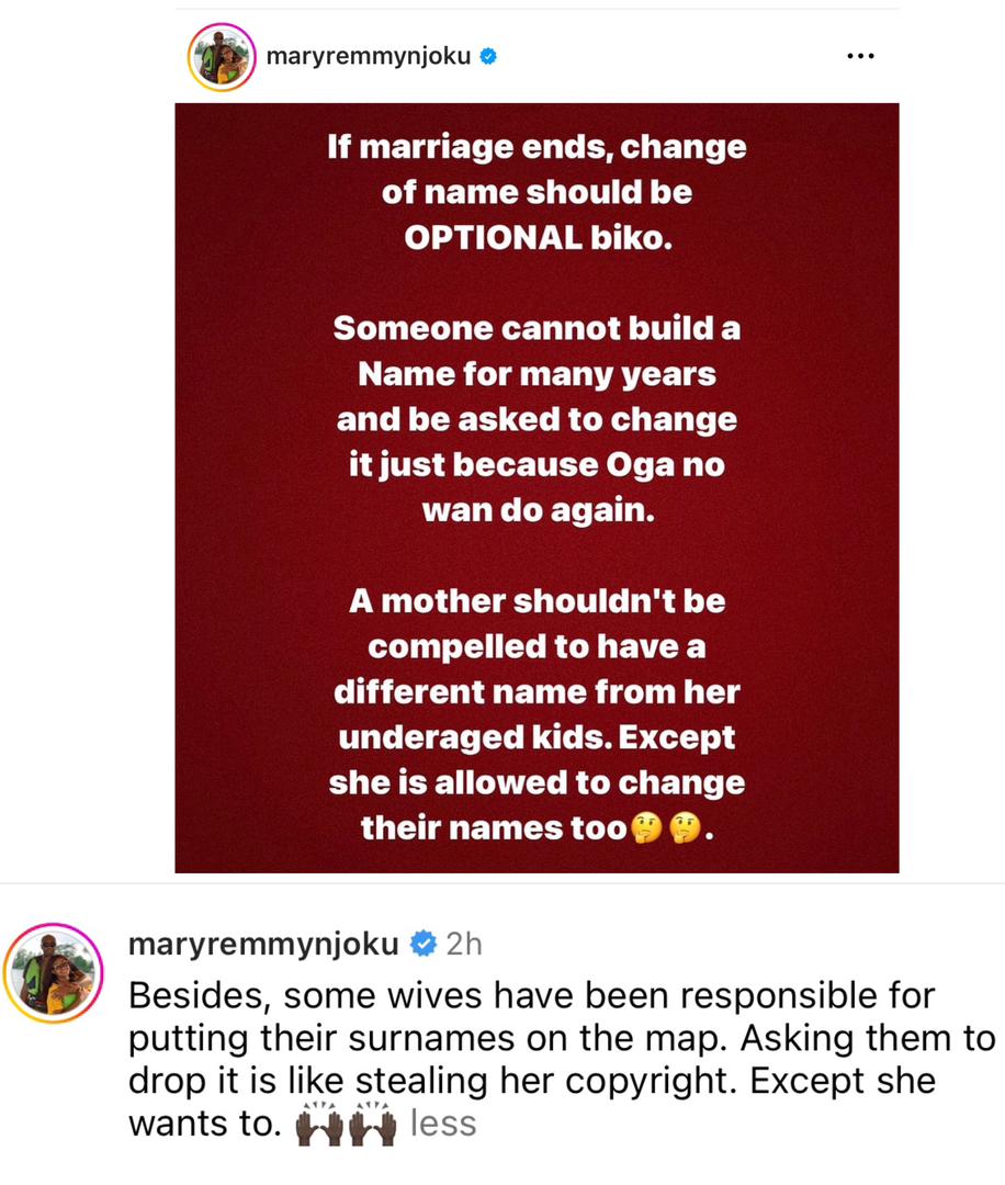 If a marriage ends, change of name should be optional for women - Actress Mary Remy Njoku