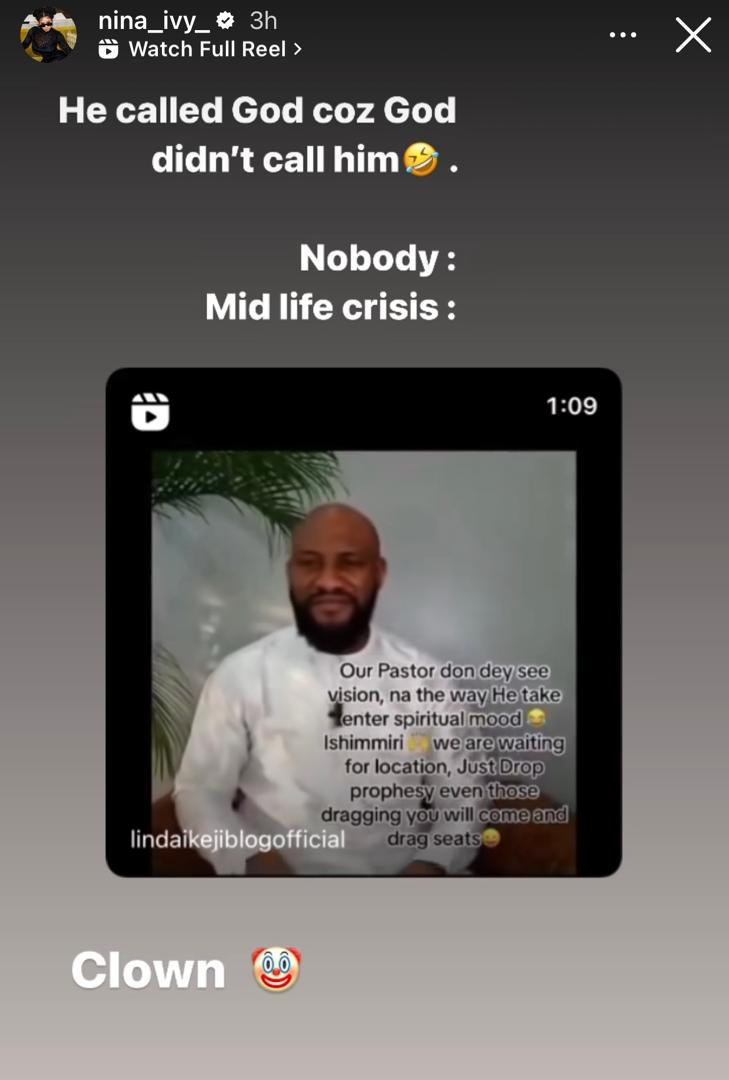Clown- reality Tv star, Nina, tackles Yul Edochie for starting an online church