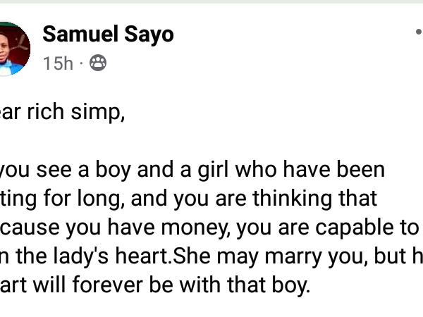 Nigerian man addresses ‘rich simps’ who use money to snatch other men’s girlfriends