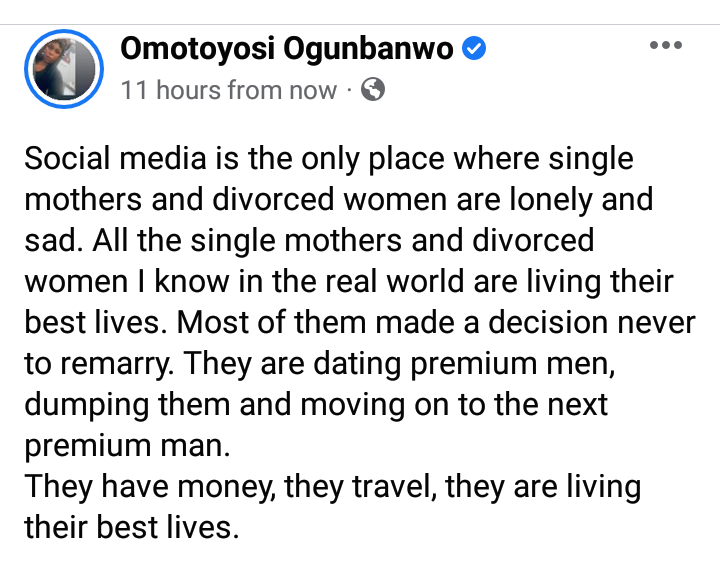 Nigerian lady addresses men who say single mothers and divorced women are
