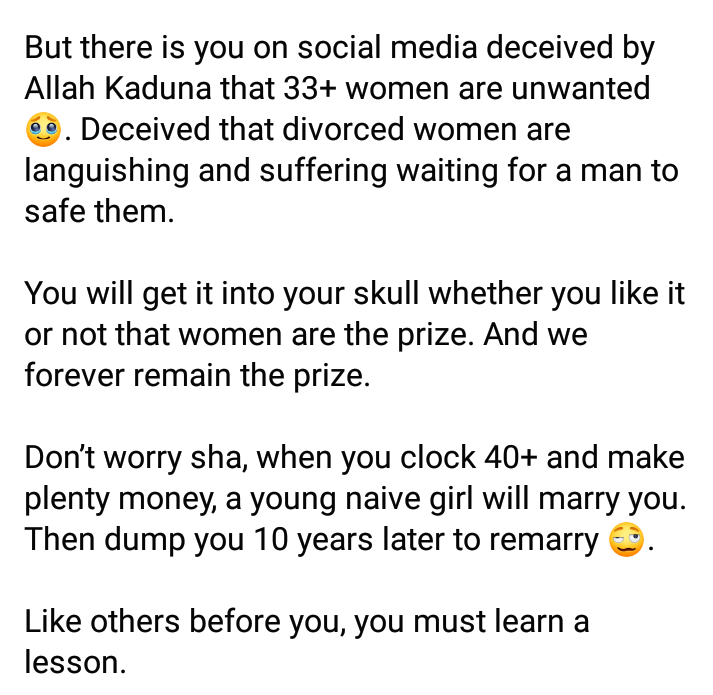 Nigerian lady addresses men who say single mothers and divorced women are