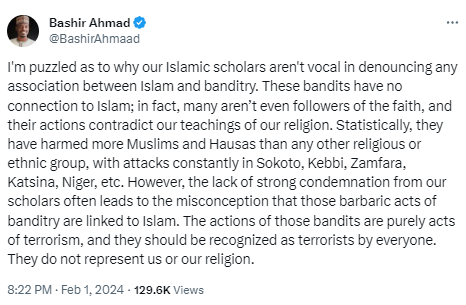 Bashir Ahmad calls out Islamic scholars for not speaking against bandits