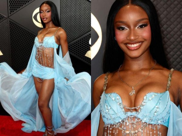Ayra Starr dazzles in blue as she walks the red carpet at the 2024 Grammys