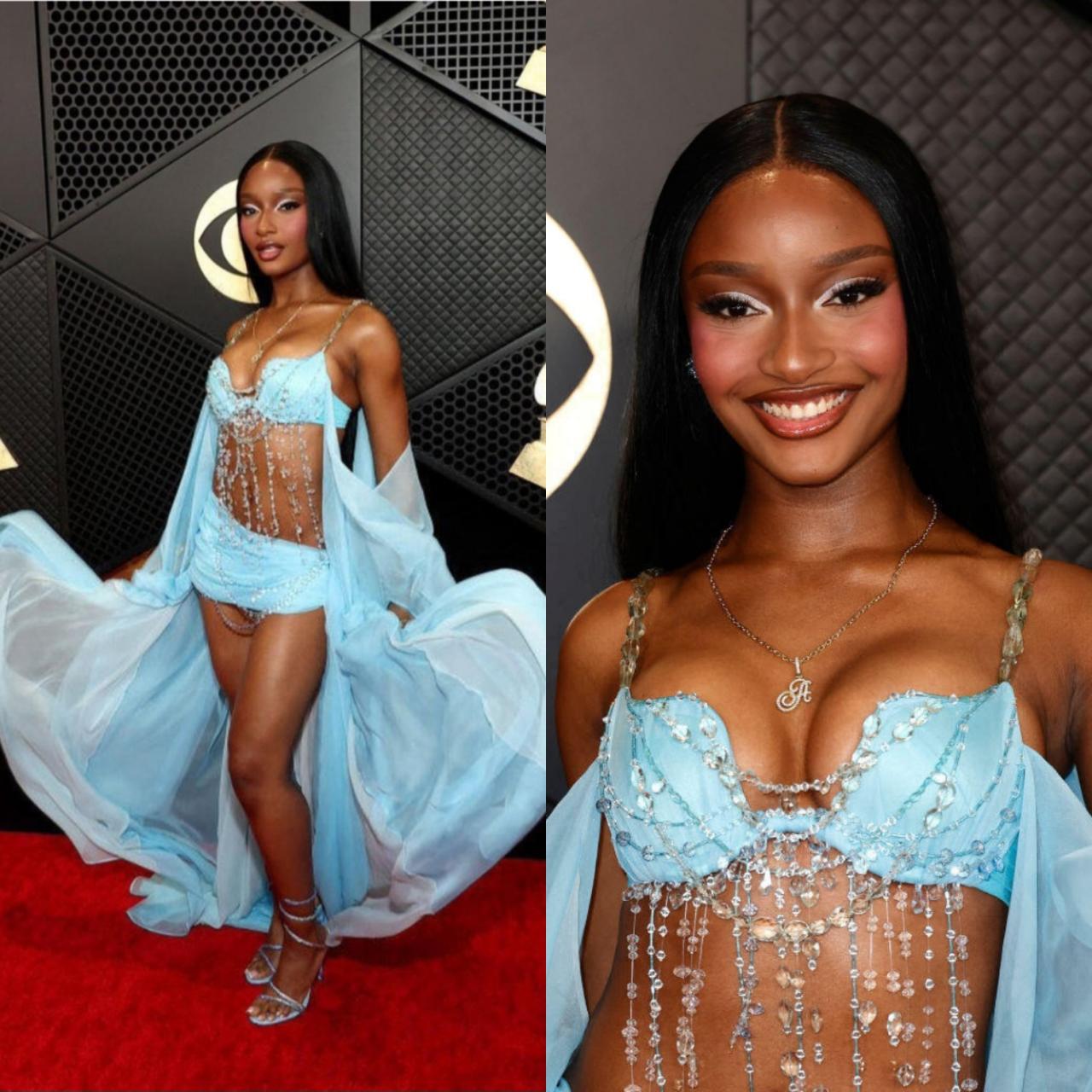 Ayra Starr dazzles in blue as she walks the red carpet at the 2024 Grammys