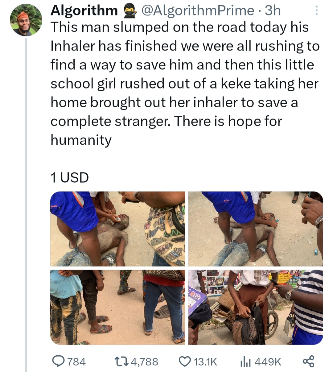 Secondary school girl saves stranger who collapsed on the road after his inhaler finished